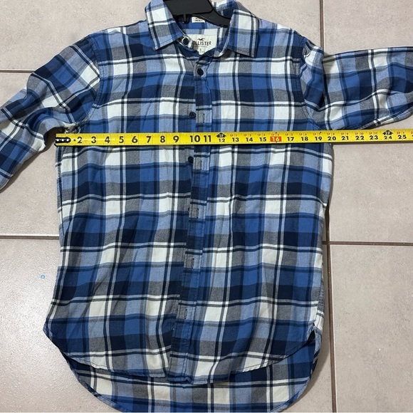 Hollister Men Plaid Blue Button Down Shirt Longline Fit size Small. - Picture 8 of 8